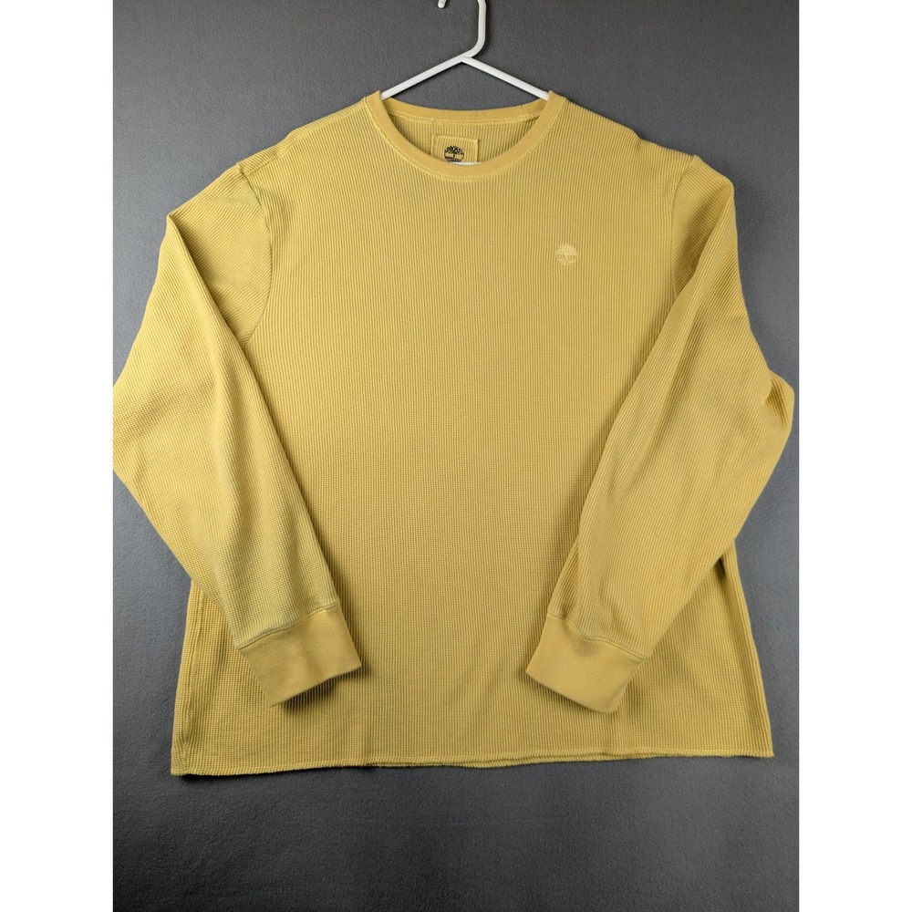 Timberland Mens 2XL Yellow Waffle Knit Thermal Long Sleeve Crewneck Shirt